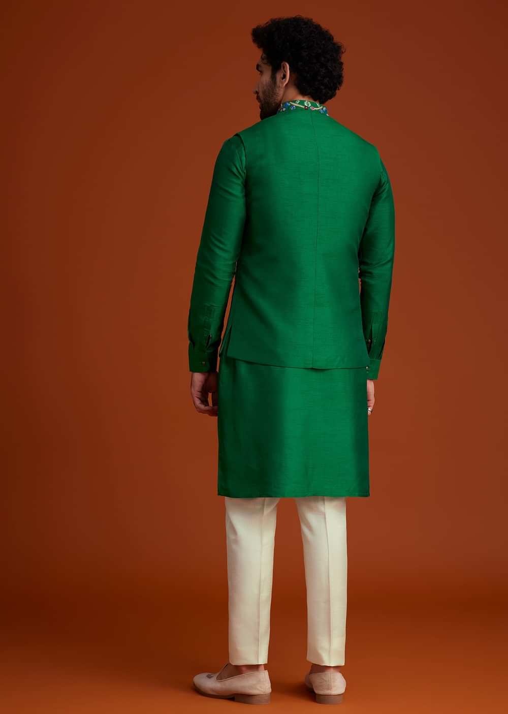 Green Floral Resham Embroidered Kurta Jacket Set