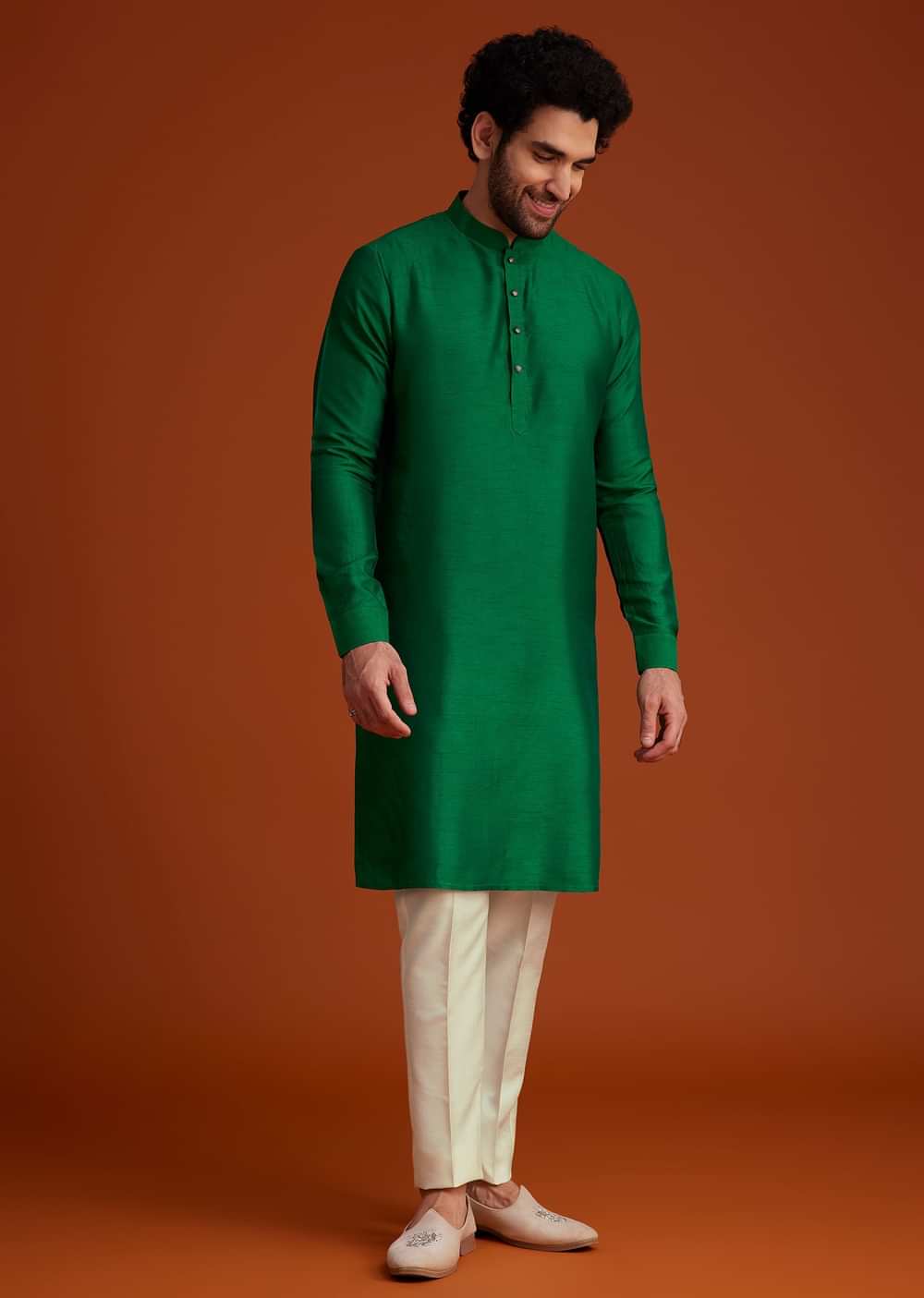 Green Floral Resham Embroidered Kurta Jacket Set