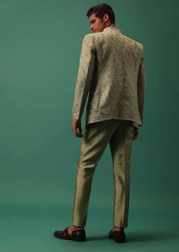 Green Foil Embroidered Jodhpuri Jacket Set With Detailed Organza Kurta