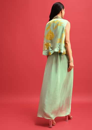 Green Gown With Embroidered Jacket