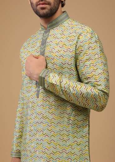 Green Handwoven Silk Printed Kurta Set