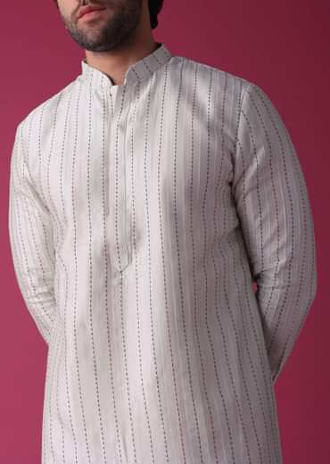 Green Jacket Kurta Set In Art Silk With Threadwork