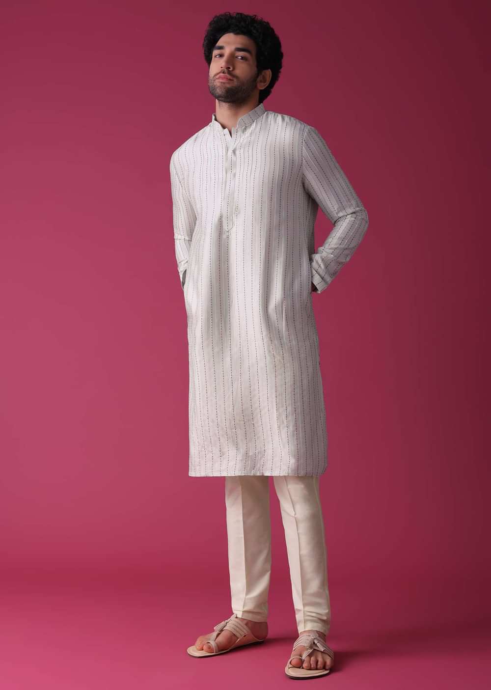 Green jacket kurta set in art silk by KALKI Fashion