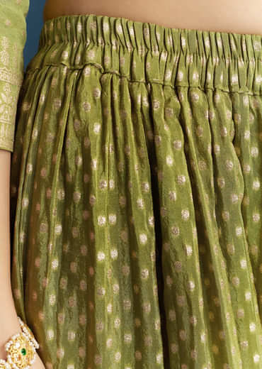 Green Jacquard Palazzo Suit With Banarasi Jacquard Weave