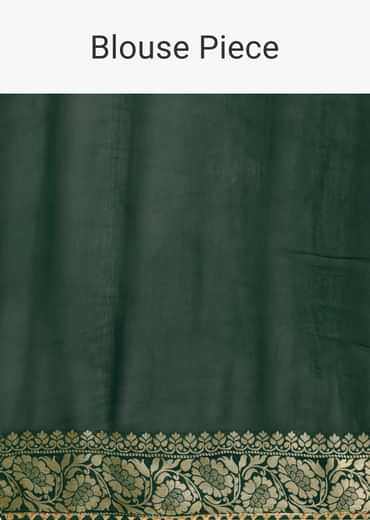 Green Khaddi Georgette Bandhani Saree With Zari Jaal Motif Weave