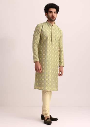 Green Kurta Set With Foil Print