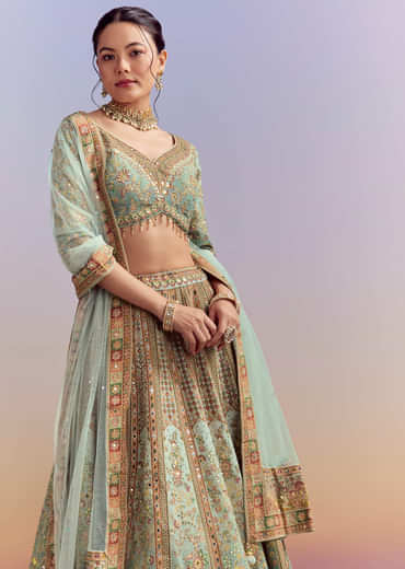 Green Ombre Crepe Printed Bridesmaid Lehenga With Heavy Hand Embroidery