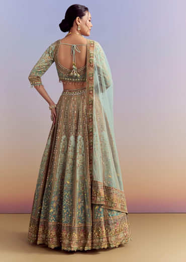 Green Ombre Crepe Printed Bridesmaid Lehenga With Heavy Hand Embroidery