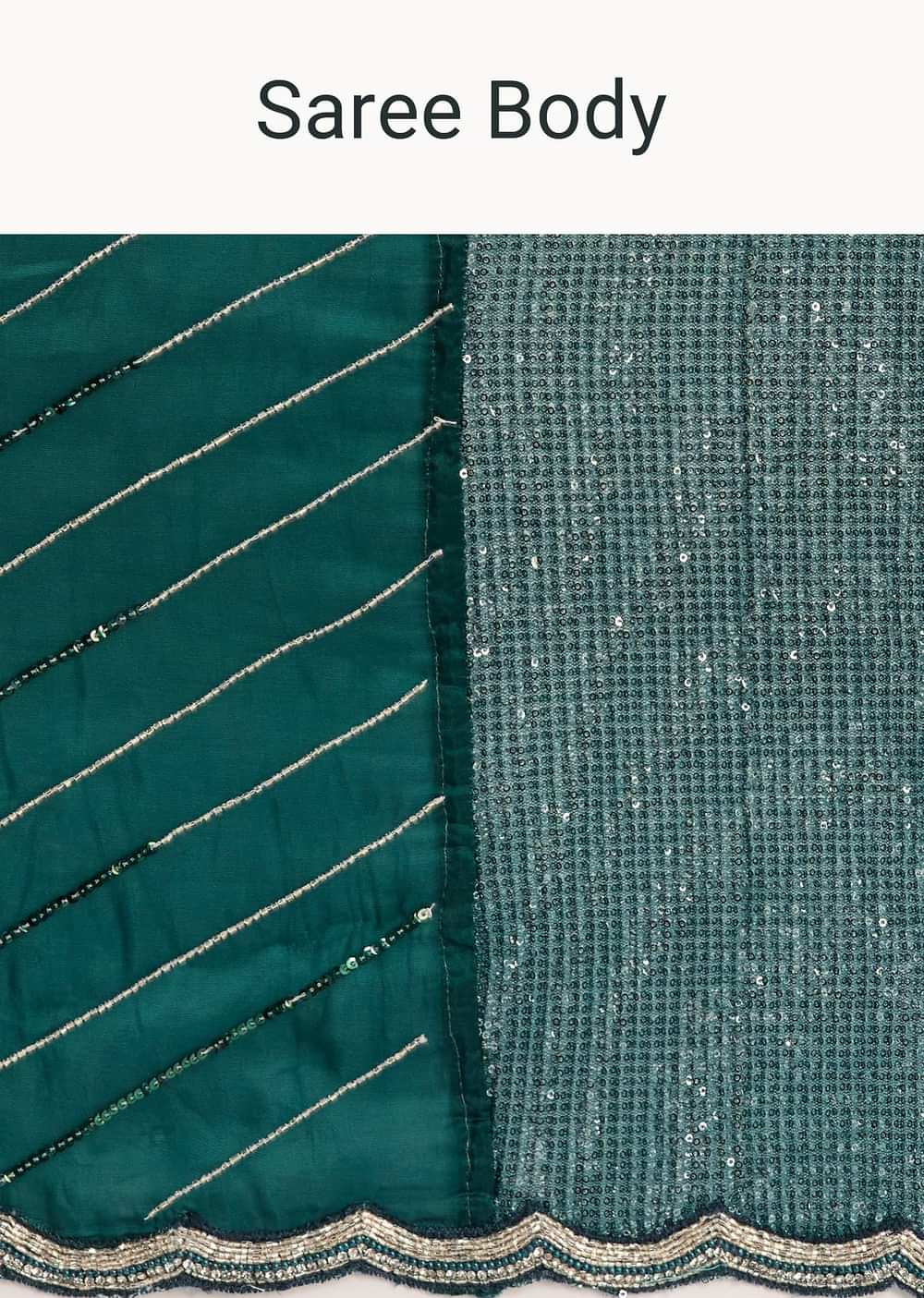 Green Ombre Saree With Sequins And Scallop Embroidery
