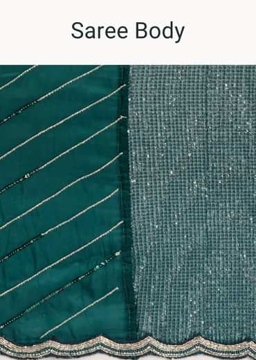 Green Ombre Saree With Sequins And Scallop Embroidery
