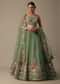 Green Organza Embroidered Lehenga Set With Floral Motifs