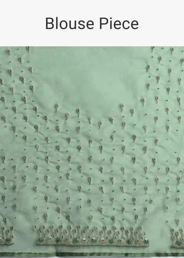 Green Organza Saree With Sequins And Cutdana Embellished Border