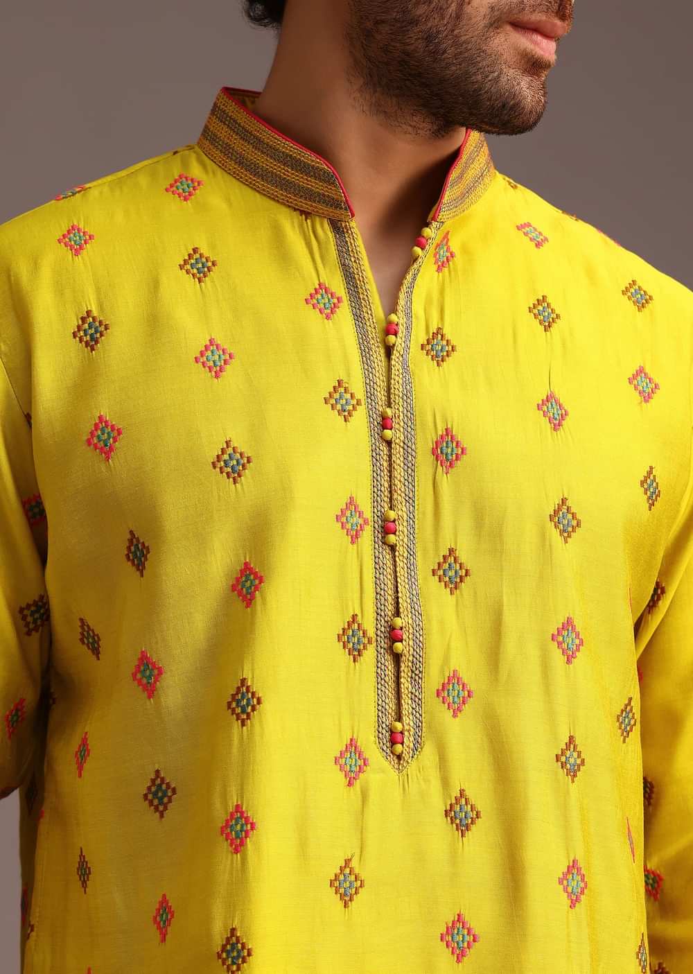 Green Print Silk Kurta And Pyjama