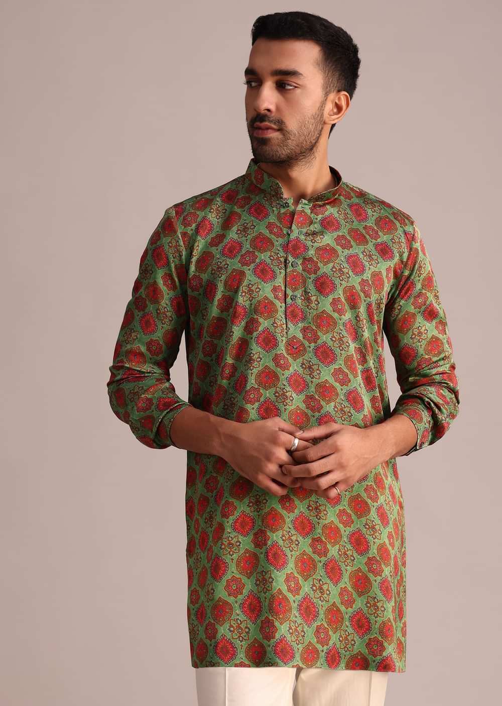 Green Symmetrical Printed Kurta