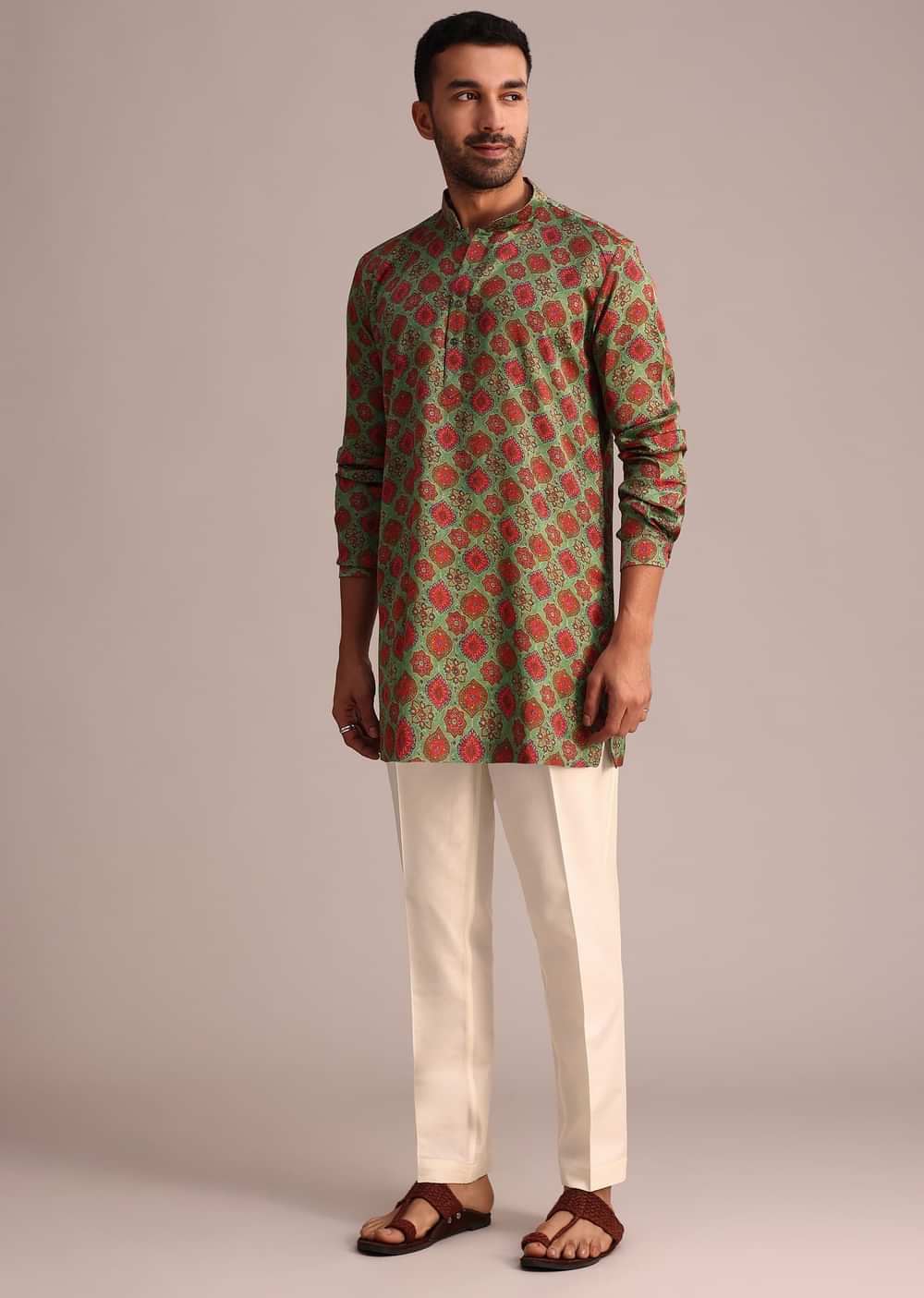 Green Symmetrical Printed Kurta