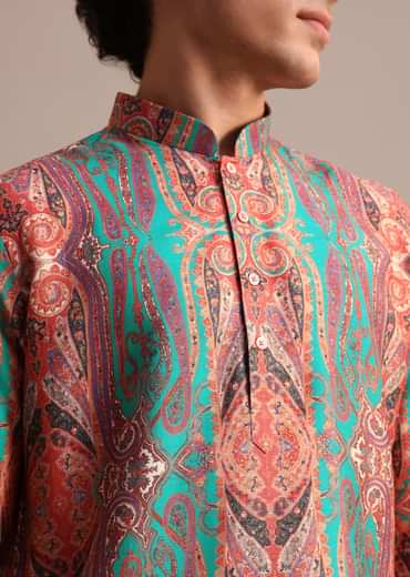 Green Printed Kurta For Men