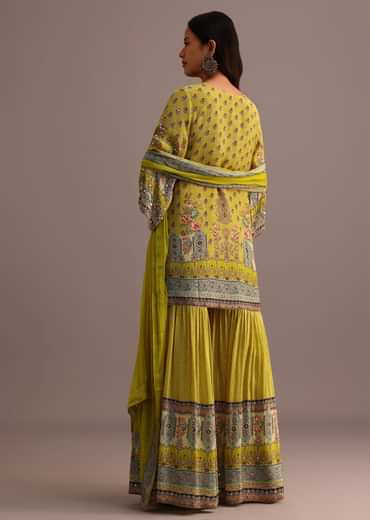 Green Printed Sharara Set With Chiffon Dupatta