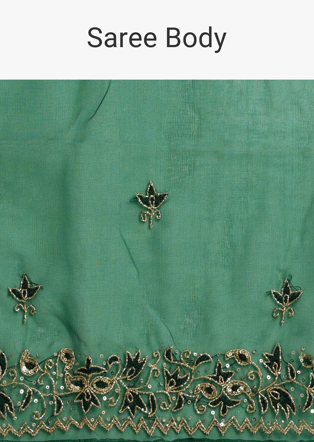 Green Scallop Border Organza Saree With Unstitched Blouse