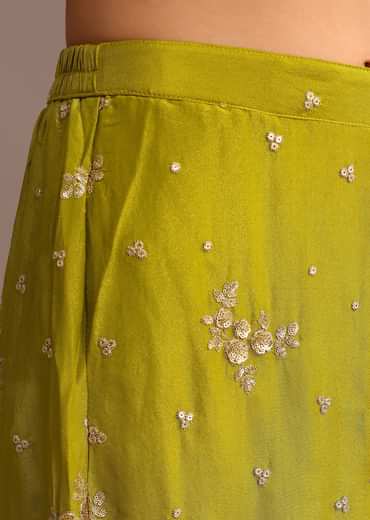 Green Sequins Kurti Sharara With Chanderi Banarasi Dupatta