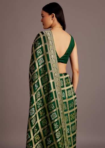 Green Silk Bandhani Woven Saree
