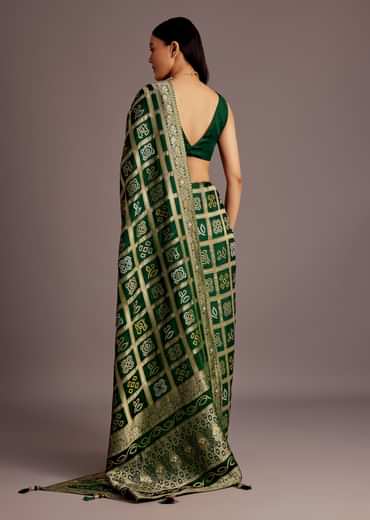 Green Silk Bandhani Woven Saree