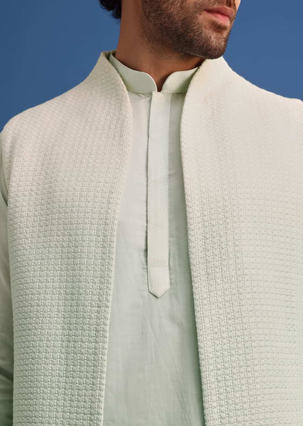 Green Silk Ombre Zardosi Kurta Jacket Set