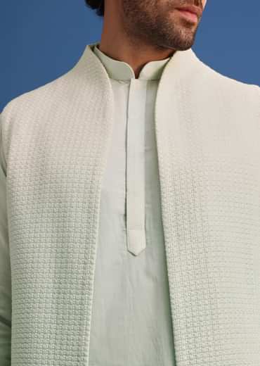 Green Silk Ombre Zardosi Kurta Jacket Set