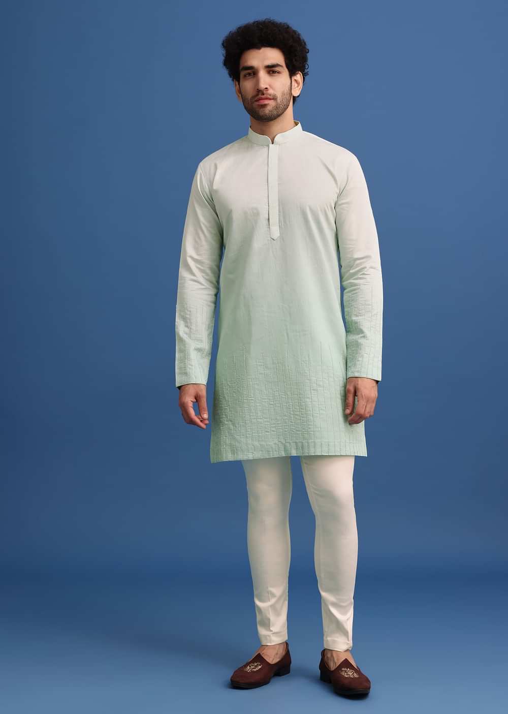 Green Silk Ombre Zardosi Kurta Jacket Set