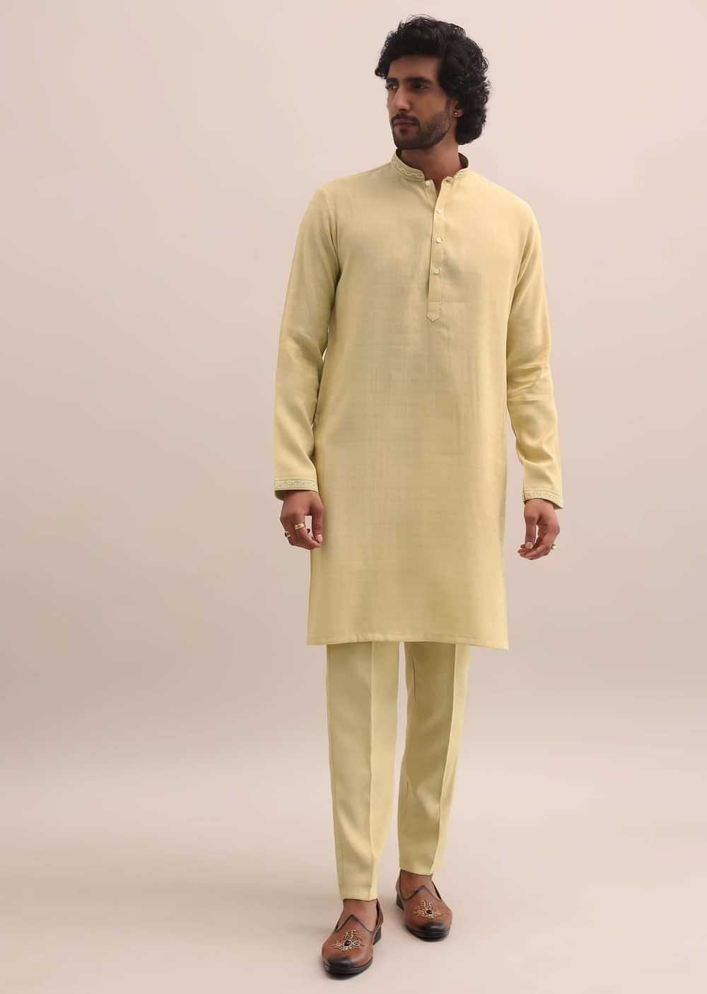Green Threadwork Kurta Jacket Set For Men