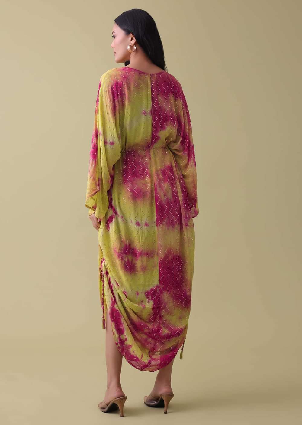 Green Tie Dye Kurti In Georgette With Badla Work