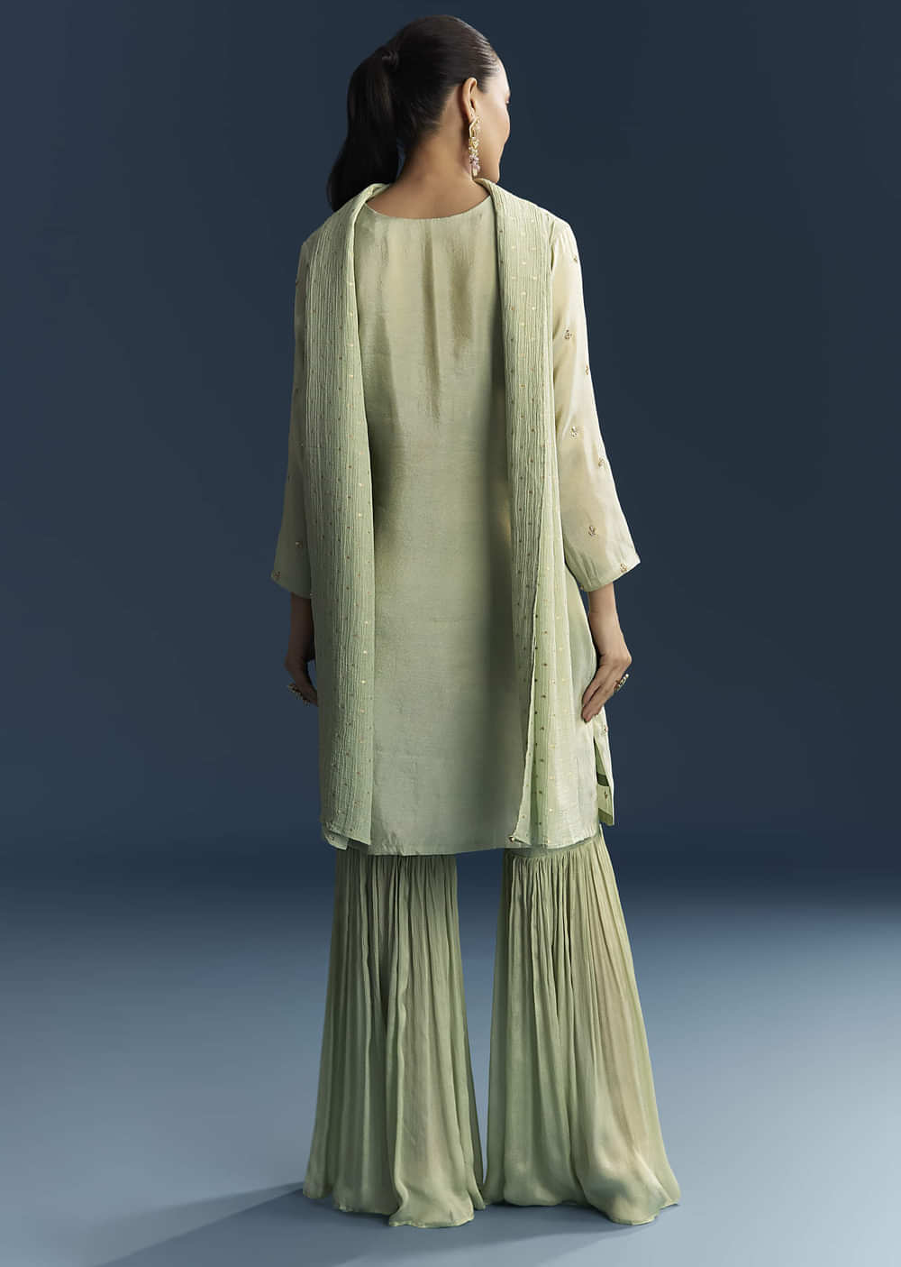 Green Tissue Sharara Suit With Zardosi And Resham Embroidery