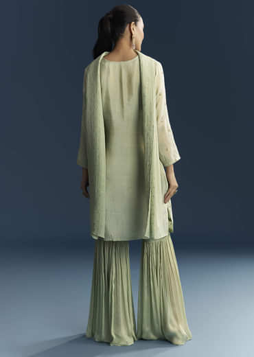 Green Tissue Sharara Suit With Zardosi And Resham Embroidery