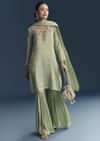 Green Tissue Sharara Suit With Zardosi And Resham Embroidery