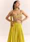 Greenish Yellow Crepe Croptop Dupatta And Palazzo Suit With Resham Zardosi Work