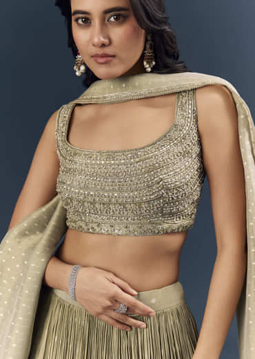 Grey Banarasi Silk Bridesmaid Lehenga With Intricate Hand Embroidery