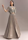 Grey Chinon Contemporary Gown With Embroidered Cape