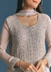 Grey Chinon Cutdana Sequin Embroidered Kurta Palazzo Suit