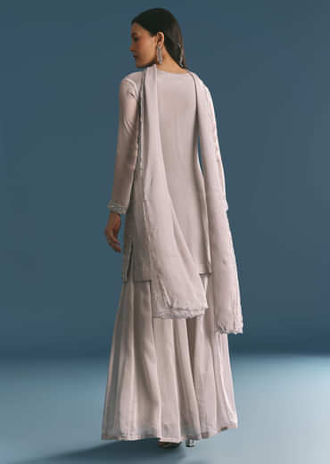 Grey Chinon Cutdana Sequin Embroidered Kurta Palazzo Suit
