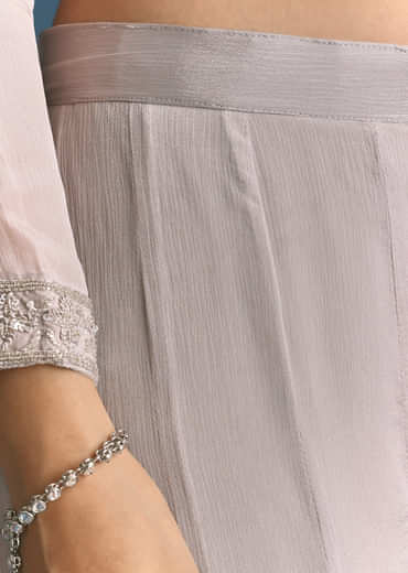 Grey Chinon Cutdana Sequin Embroidered Kurta Palazzo Suit