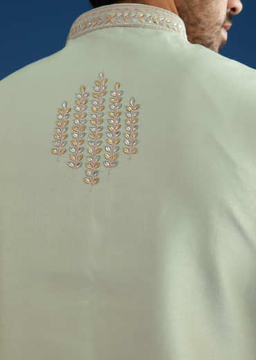 Grey Cotton Silk Kurta Jacket Set With Mirror Embroidery