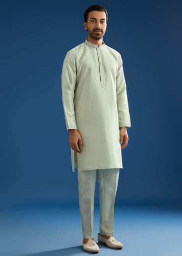 Grey Cotton Silk Kurta Jacket Set With Mirror Embroidery