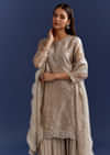 Grey Cutdana And Sequins Kurta With Stone Work Dupatta In Tissue