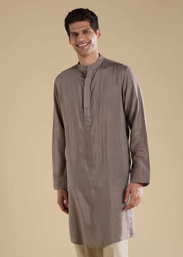 Grey Kalamkari Mens Jacket Kurta and Pant Set
