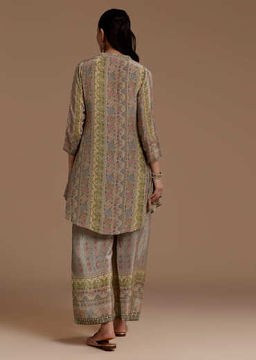 Grey Kurta Pant Set with Floral Print