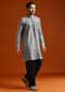 Grey Kurta Set For Men With Resham Embroidery