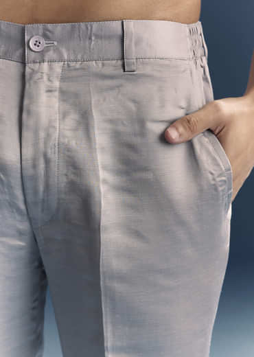 Grey Kurta Set For Men With Thread And French Knot Embroidery