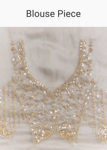 Grey Lavender Shaded Tissue Saree With Heavy Blouse Embroidery