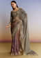 Grey Lavender Shaded Tissue Saree With Heavy Blouse Embroidery