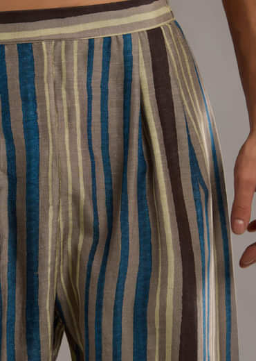 Grey Linen Kurta Jacket Set For Men With Hand Block Ajrakh Print