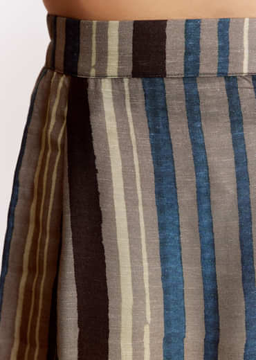 Grey Linen Kurta Jacket Set With Ajrakh Print